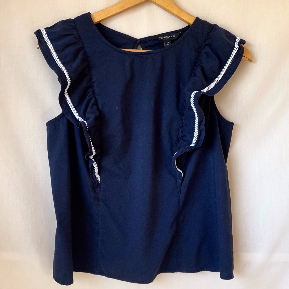 Banana Republic Navy Sleeveless Lotus Leaf Top